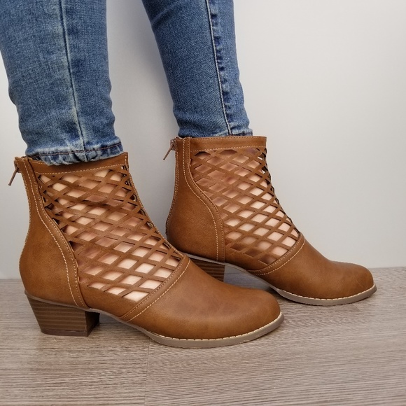 Brown Cut out Ankle Perforated Spring Boots - Picture 3 of 8